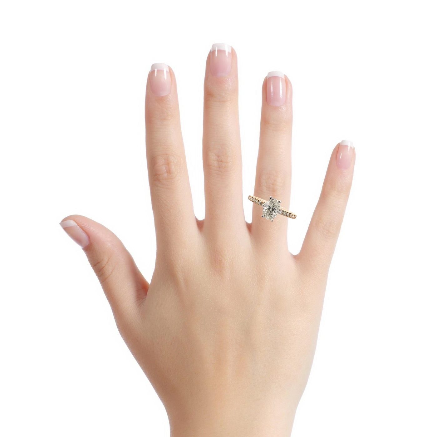 Oval Diamond Side Stone Engagement Ring in Two-Tone Gold by B&C