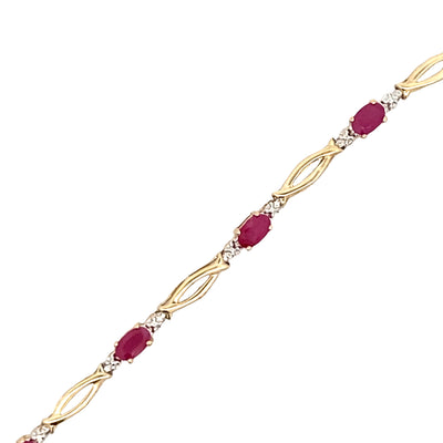 ESTATE Ruby and Diamond Bracelet in Yellow Gold