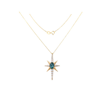 Montana Sapphire and Diamond Starburst Pendant in Yellow Gold