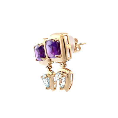 ESTATE  Amethyst and Blue Topaz Studs in Yellow Gold
