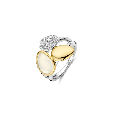 Ti Sento Two-Tone Ring with White Stone and Pave Accents