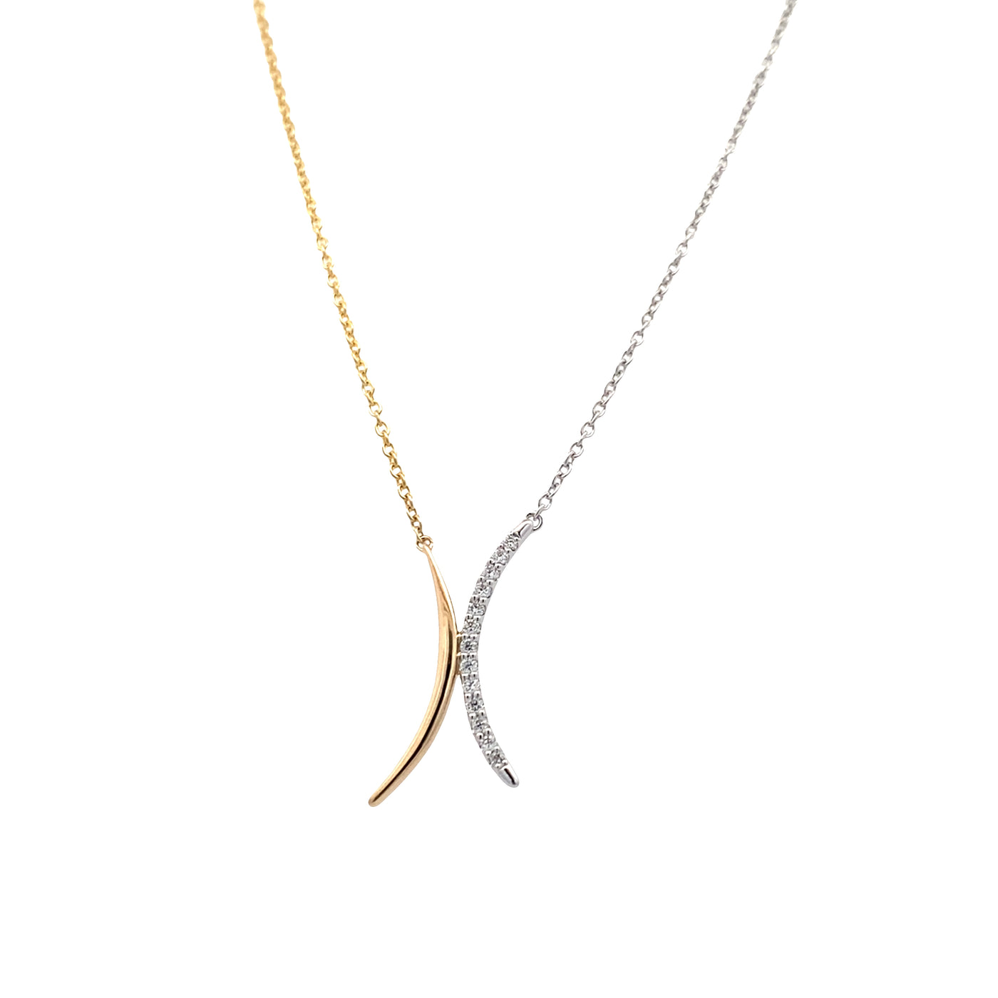 Diamond Curved Bar Necklace in Two-Tone GOld by Allison Kaufman