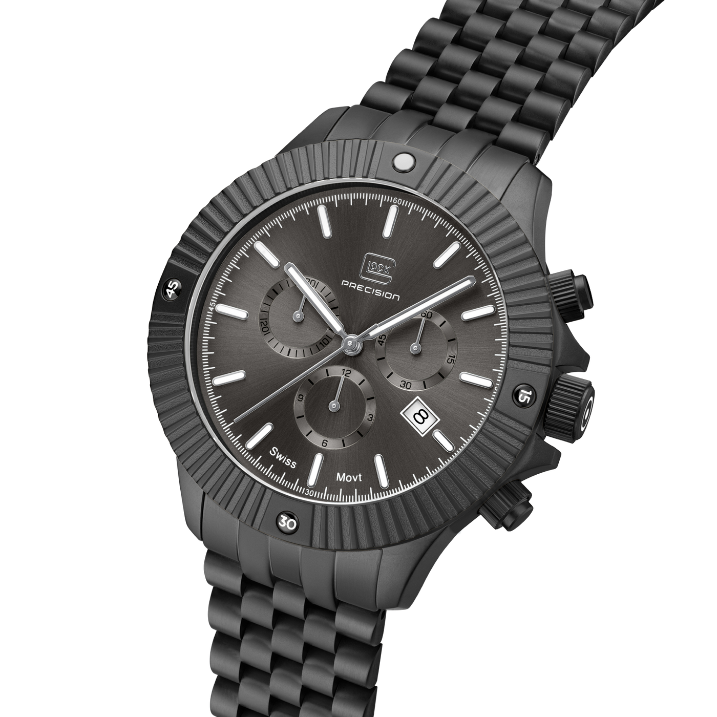 44mm Quartz Chronograph Black SS WR20 ATM by Glock Presision