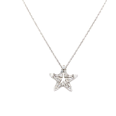 ESTATE Baguette and Round Diamond Star Pendant in White Gold