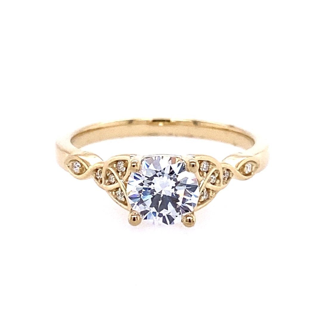 Round Diamond Side Stone Engagement Ring in Yellow Gold