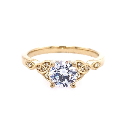 Round Diamond Side Stone Engagement Ring in Yellow Gold