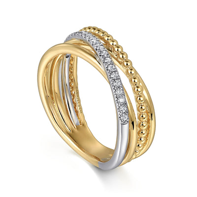Diamond Crossover Ring in Two-Tone Gold by Gabriel & Co.