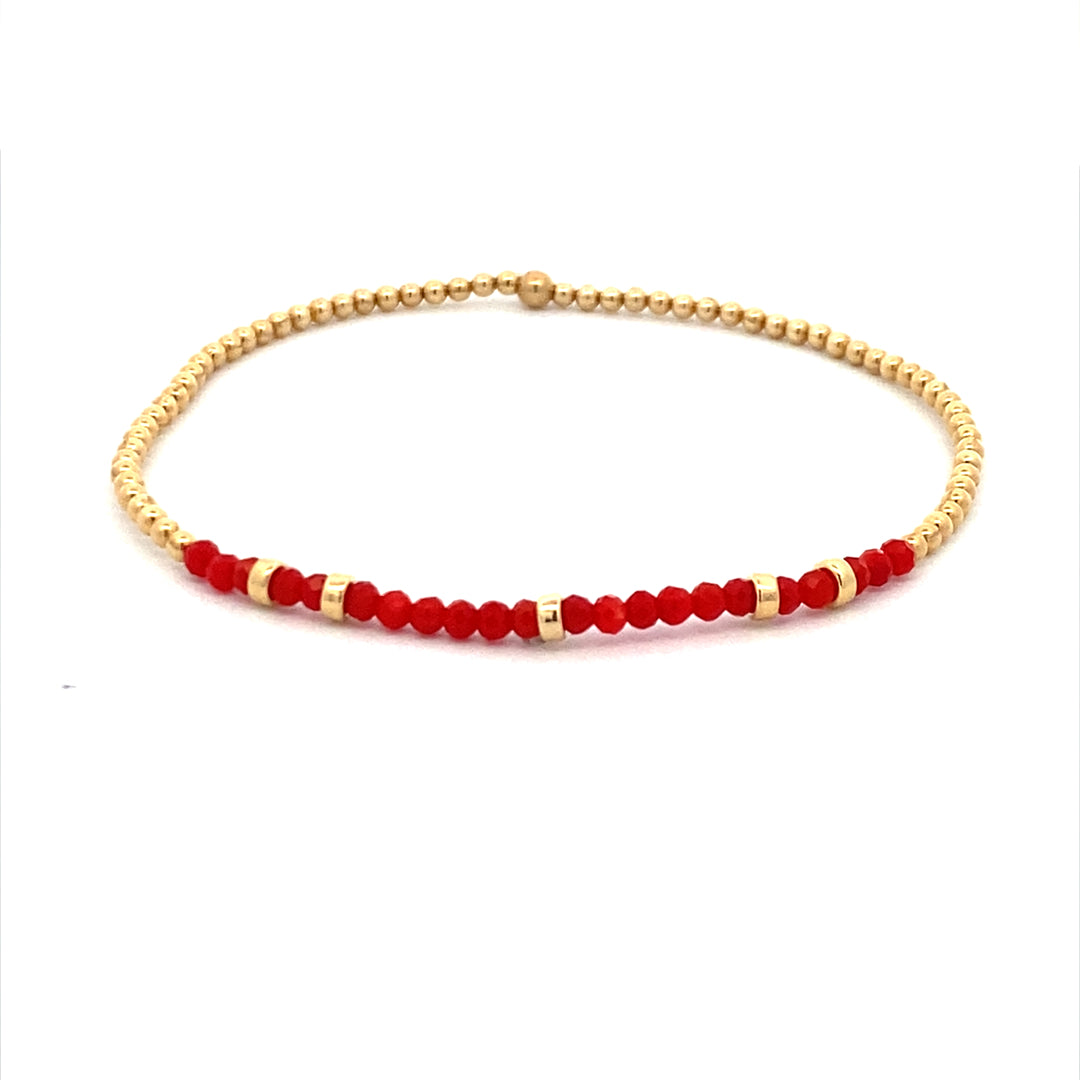 Karen Lazar Stretch 2mm Yellow Gold FIlled and Coral Bracelet Size 7