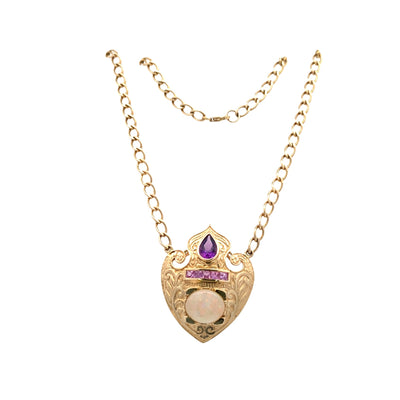 ESTATE Opal, Amethyst, and Sapphire Medallion in Yellow Gold