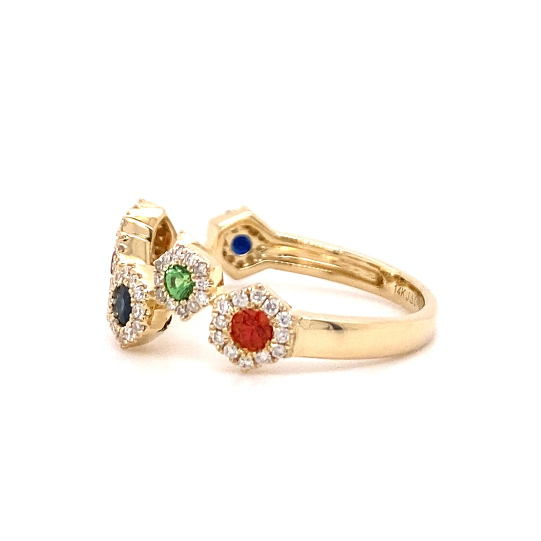 14 Karat White Gold Rainbow Sapphire and Diamond Ring RM4222