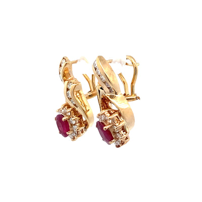 ESTATE Ruby and Diamond Earrings in Yellow Gold