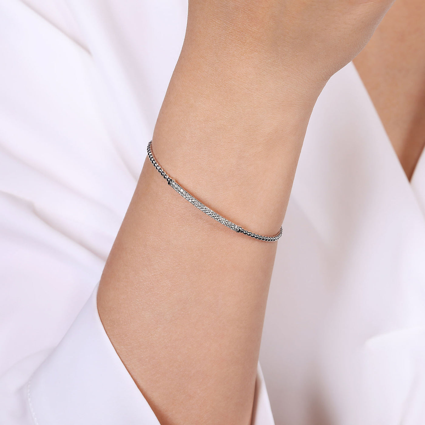 Two Row Diamond Bar Bracelet in White Gold by Gabriel & Co.