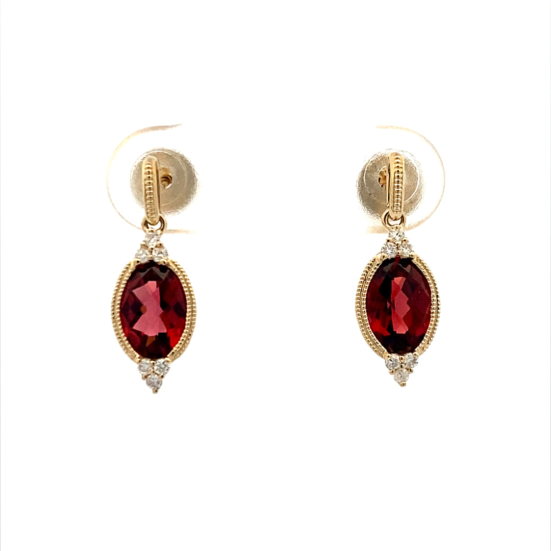 9ct Gold Garnet Drop Earrings - 13mm drop - G1845 | Chapelle Jewellers