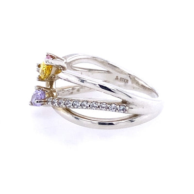 Three Stone Birthstone Family Ring in Silver
