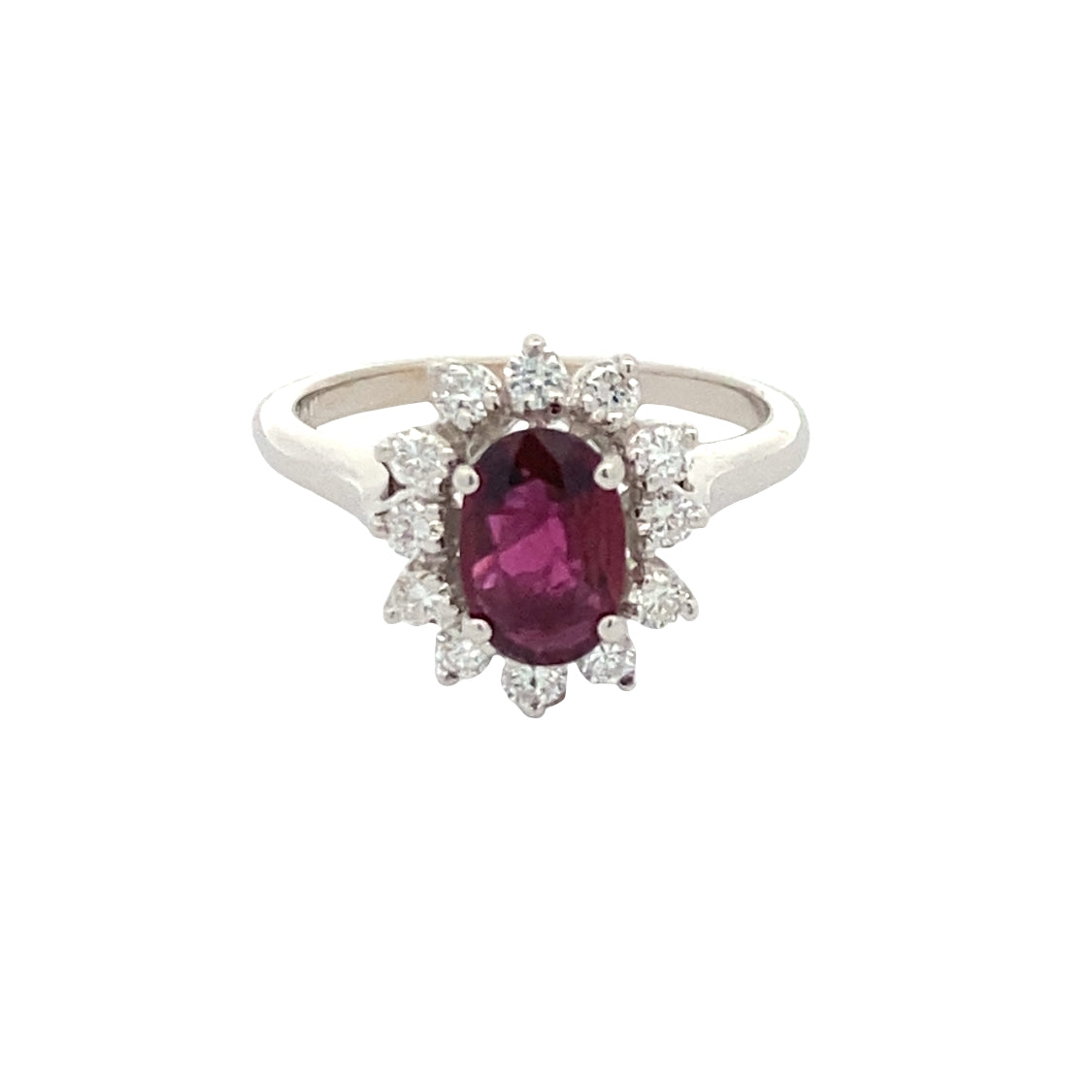 ESTATE Ruby & Diamond Halo Ring in White Gold