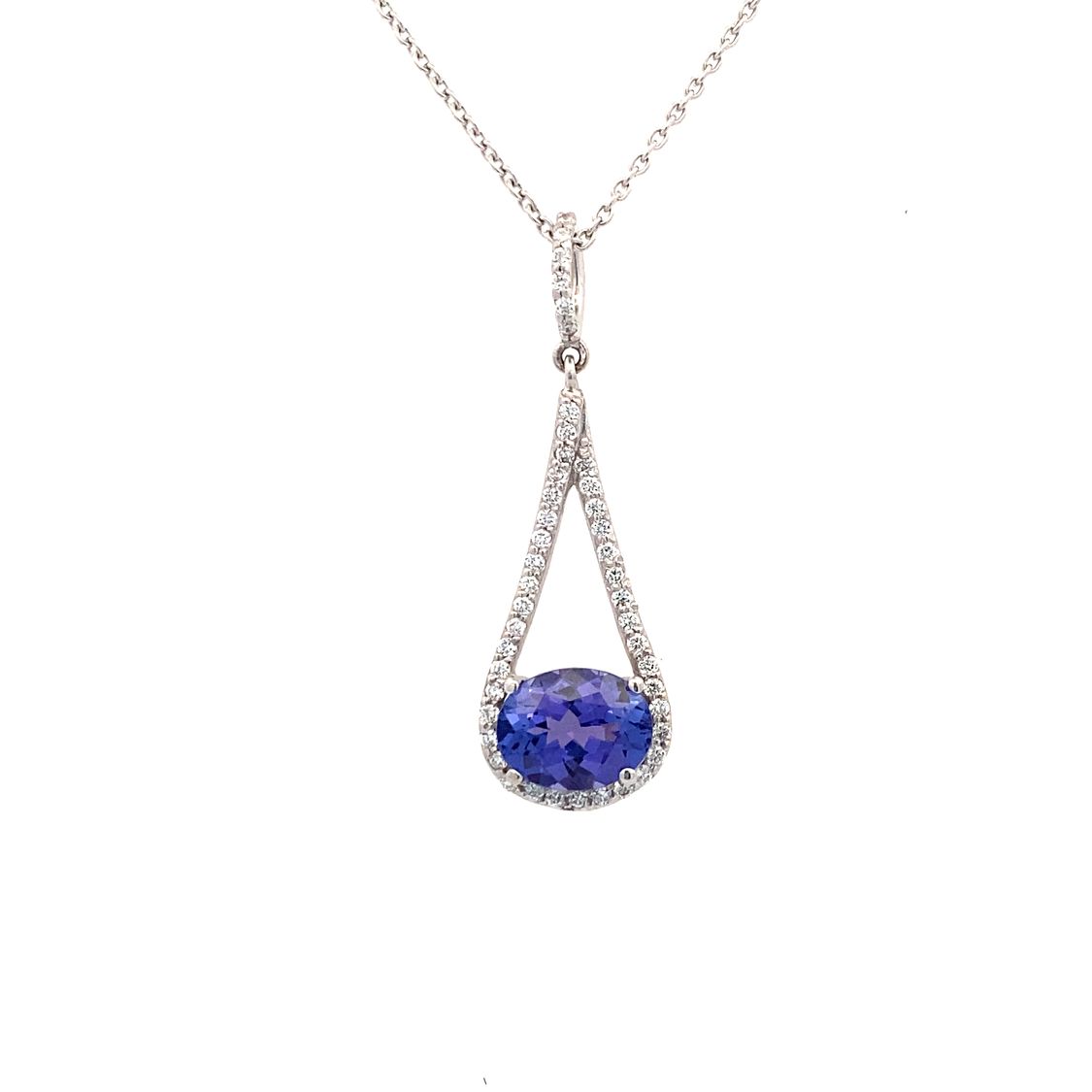 Tanzanite and Diamond Drop Pendant in White Gold