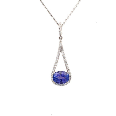 Tanzanite and Diamond Drop Pendant in White Gold