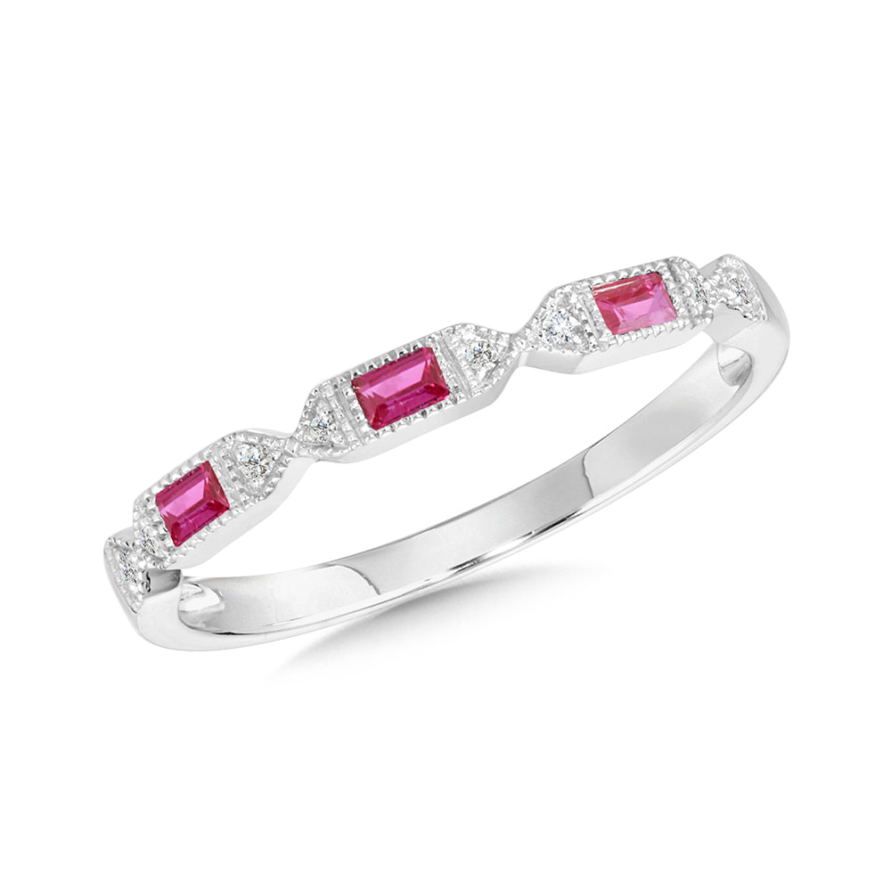 Baguette Ruby and Diamond Stackable Ring in Yellow Gold