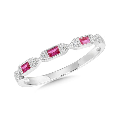 Baguette Ruby and Diamond Stackable Ring in Yellow Gold