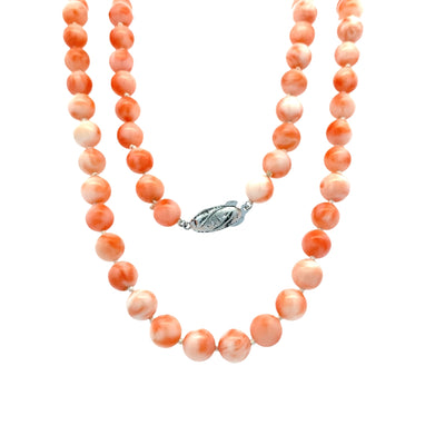 ESTATE 30" Coral Bead Necklace in Silver