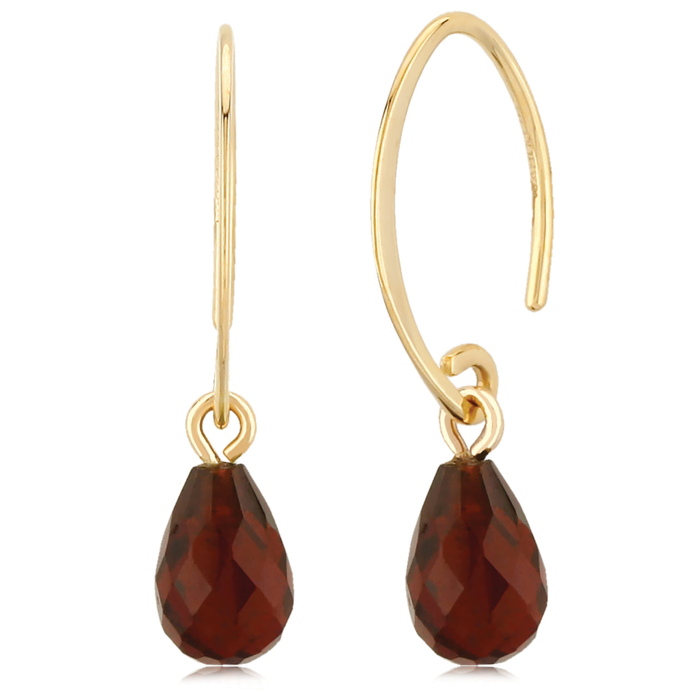 Garnet Briolette Gemstone Earrings in Yellow Gold