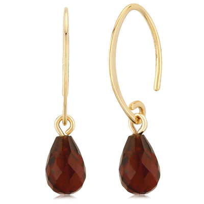 Garnet Briolette Gemstone Earrings in Yellow Gold