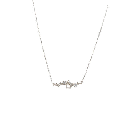 Baguette and Round Diamond Scatter Necklace in White Gold by B&C