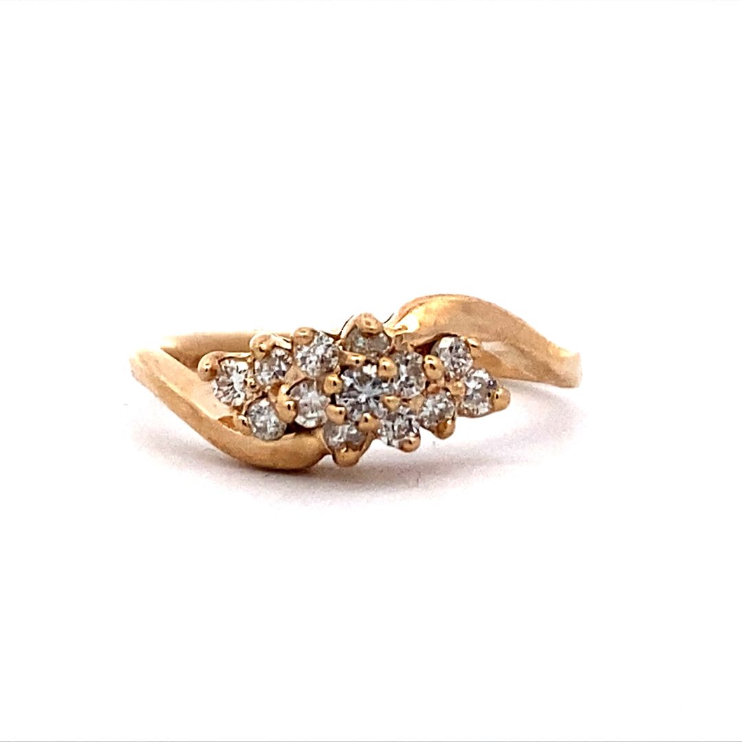 Estate 14k Karat Yellow Gold Diamond Cluster Style Ring