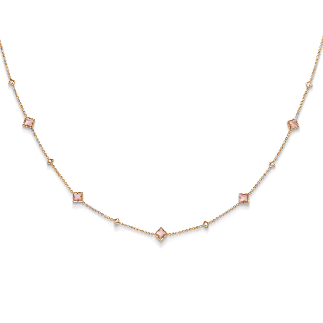 Mother of Pearl and Diamond Station Necklace 0.18CTW in 14K Rose Gold by Kabana