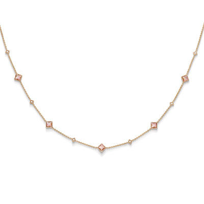 Mother of Pearl and Diamond Station Necklace 0.18CTW in 14K Rose Gold by Kabana