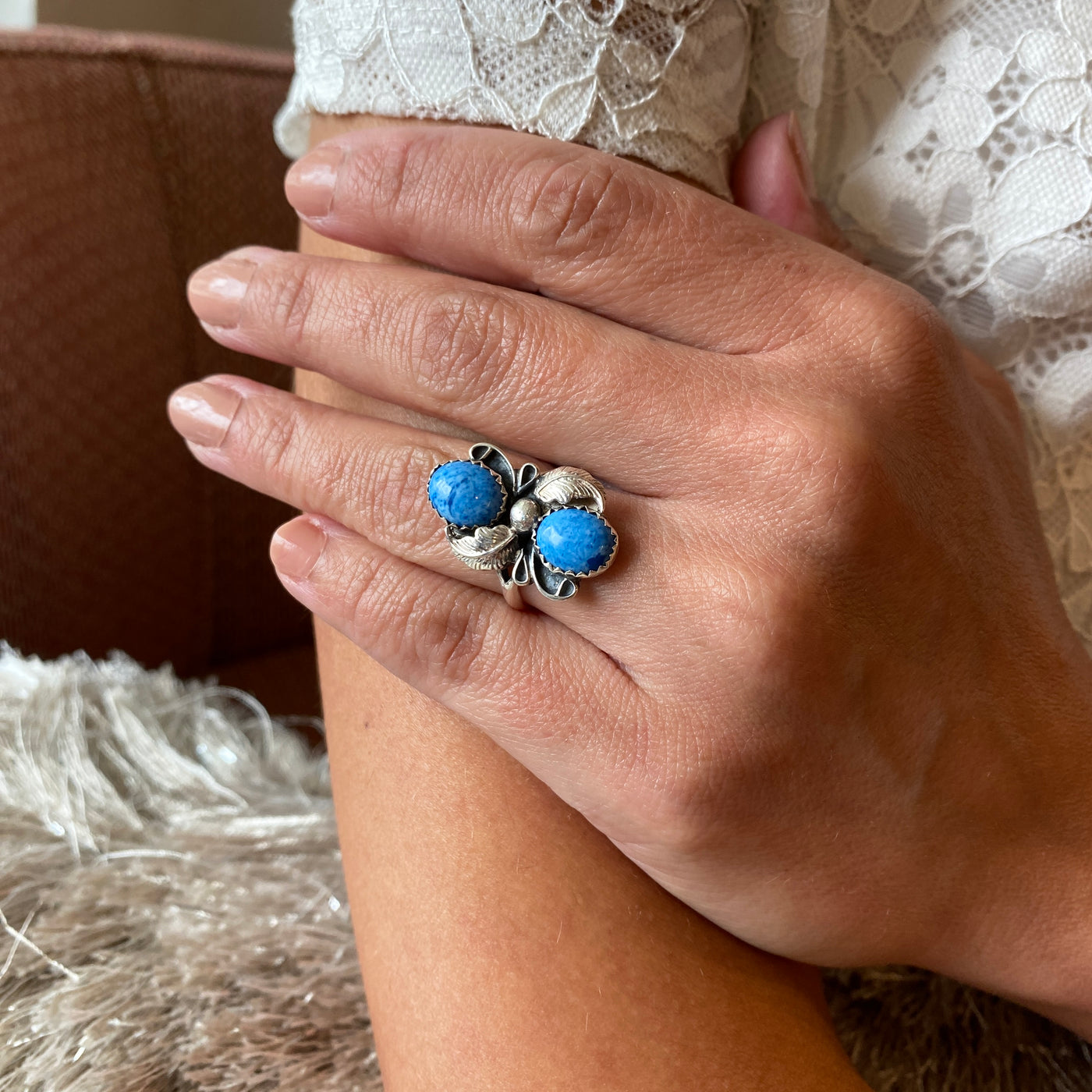 ESTATE Floral Turquoise RIng in Silver