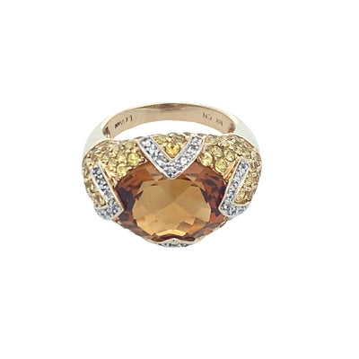 Estate Le Vian Citrine & Sapphire Ring in 14K Yellow Gold