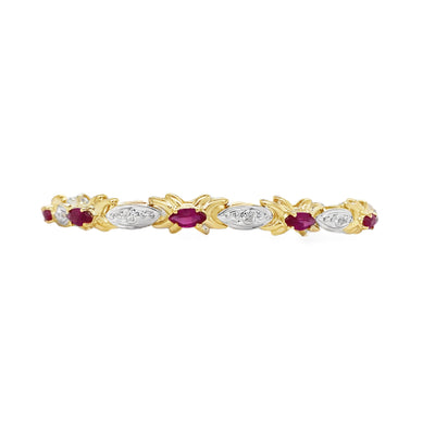 ESTATE Synthetic Ruby and Diamond Bracelet in Two-Tone Gold