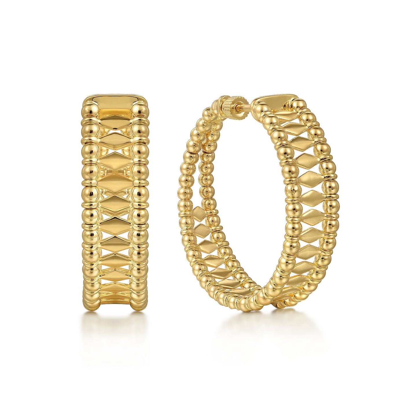 Beaded Wide Hoop Earrings in Yellow Gold by Gabriel & Co.
