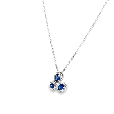 Sapphire and Diamond Cluster Pendant in White Gold by Fana