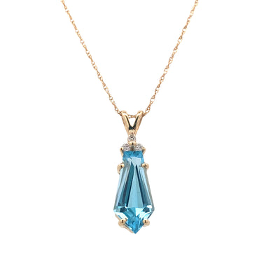 ESTATE Blue Topaz and Diamond Pendant in White Gold