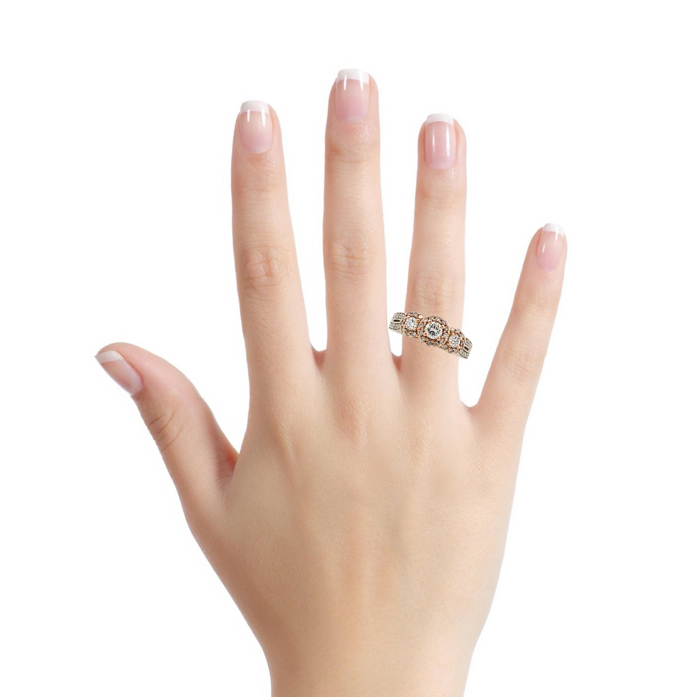 Two Tone Triple Halo Engagement Ring
