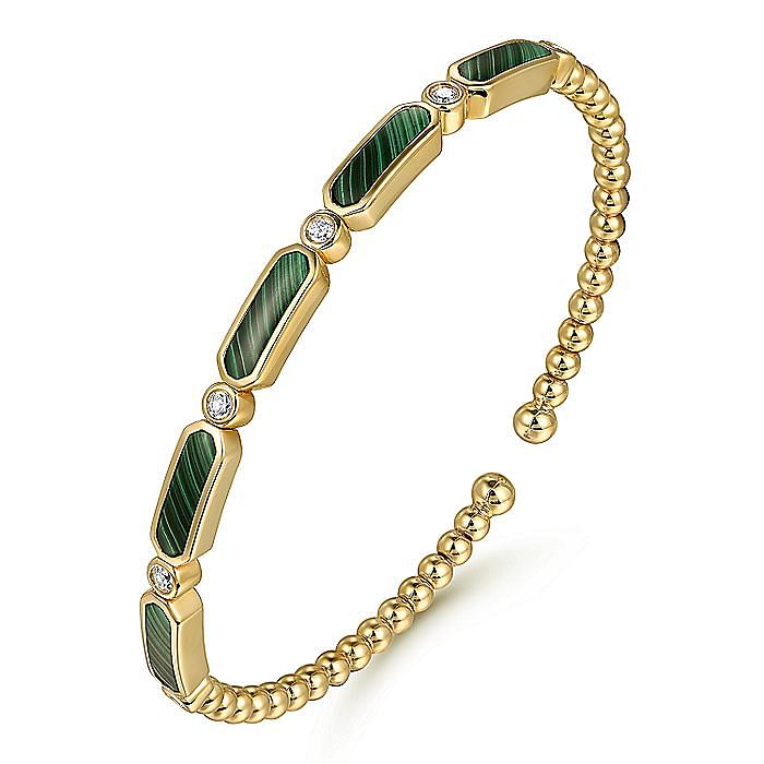 Malachite and Diamond Bangle in Yellow Gold by Gabriel NY
