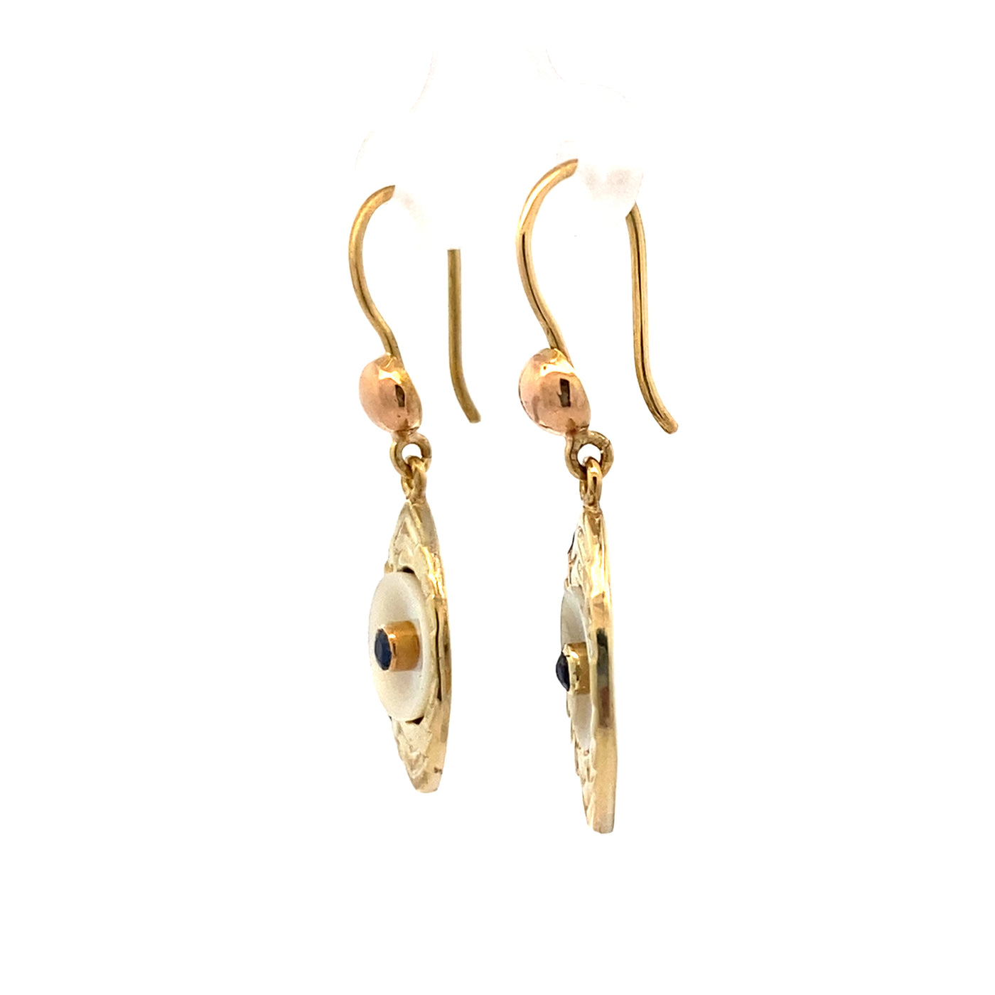 ESTATE Evil Eye MOP and Sapphire Earrings in Yellow Gold