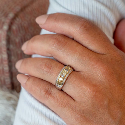 Five Stone Yellow Diamond Band in Two-Tone Gold by B&C