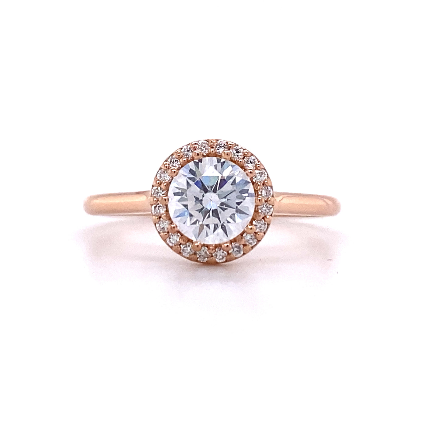 Round Diamond Halo Engagement Ring in Rose Gold