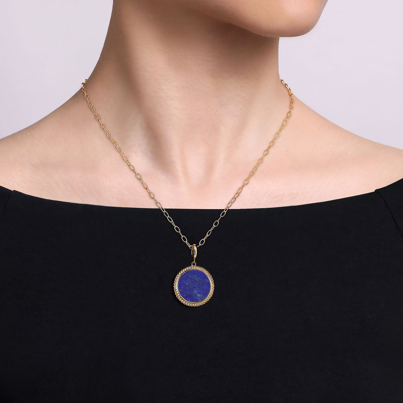 Lapis Solitaire Pendant in Yellow Gold by Gabriel & Co.