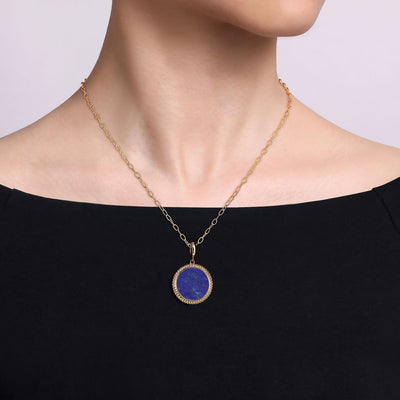 Lapis Solitaire Pendant in Yellow Gold by Gabriel & Co.