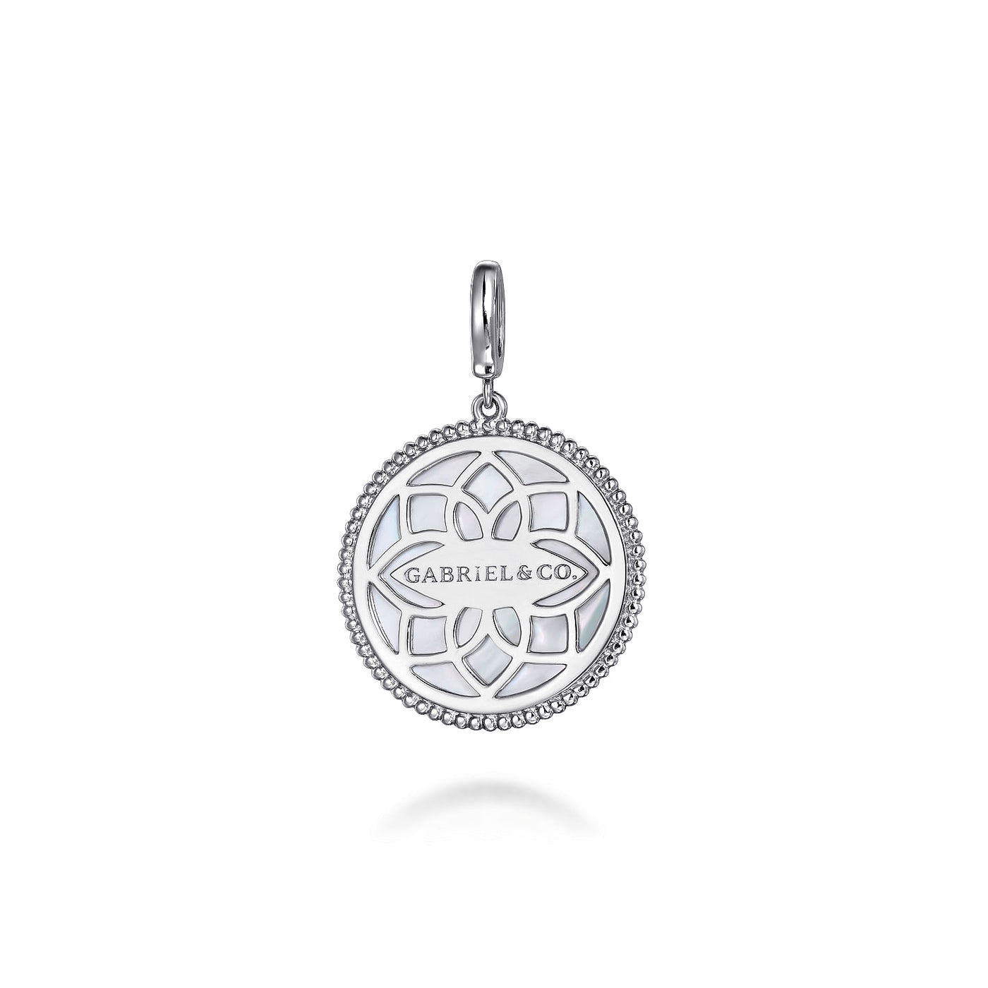 MOP Medallion Pendant with Sapphires in Silver by Gabriel & Co.