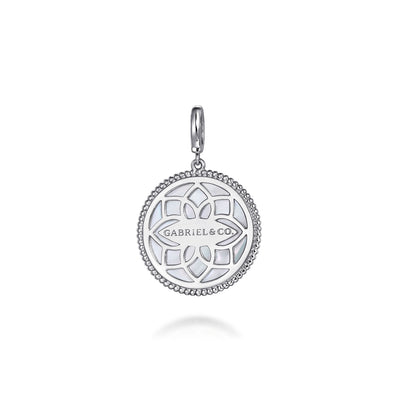 MOP Medallion Pendant with Sapphires in Silver by Gabriel & Co.