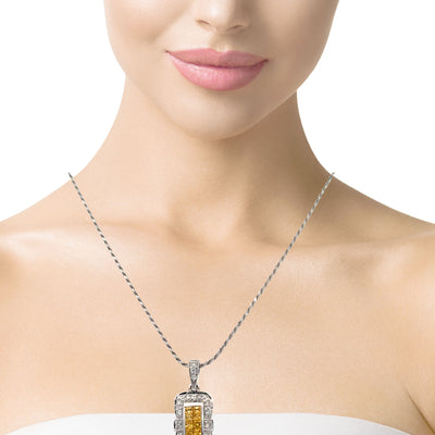 ESTATE Yellow Sapphire and Diamond Pendant in White Gold
