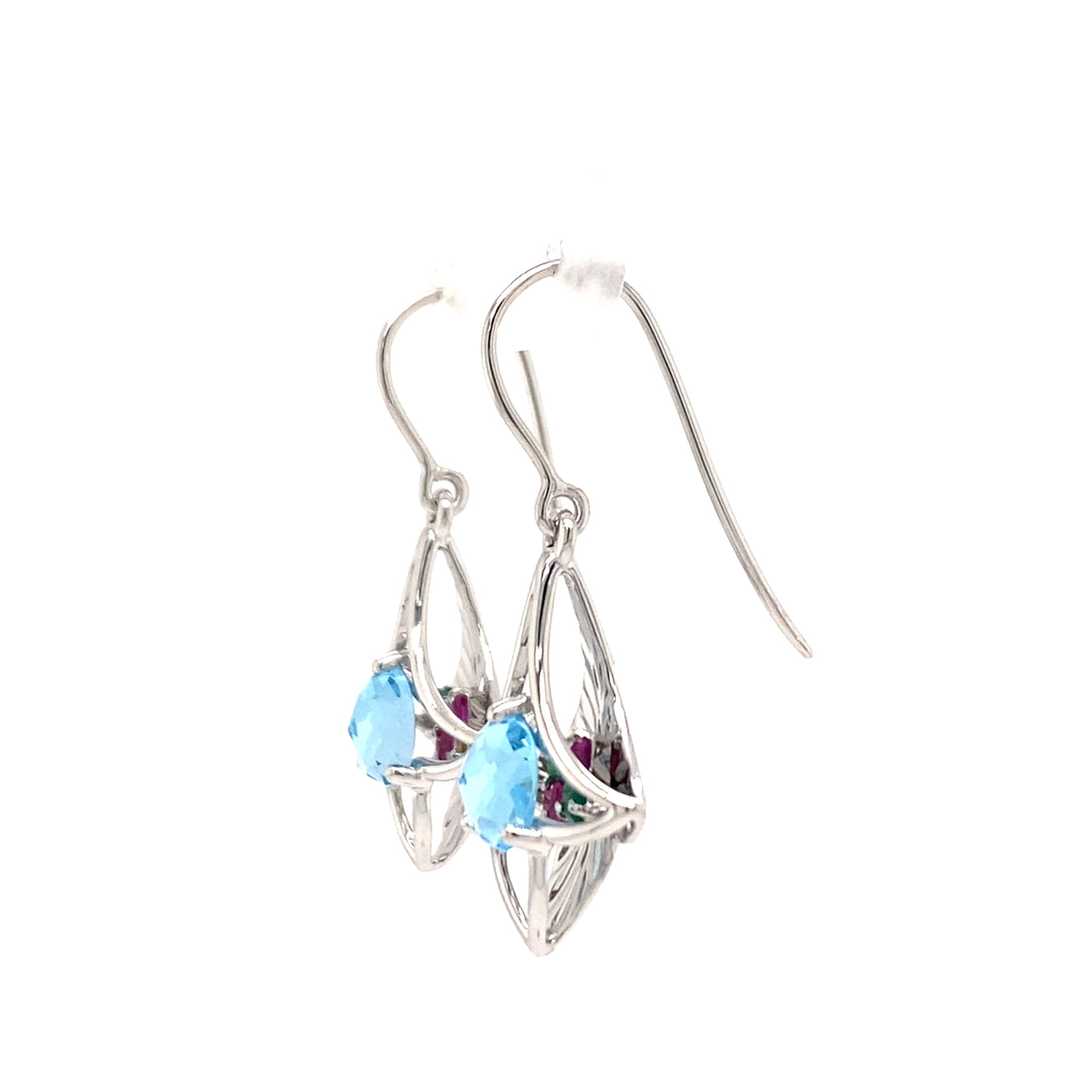 DaVinci Cut Blue Topaz Earrings in White Gold
