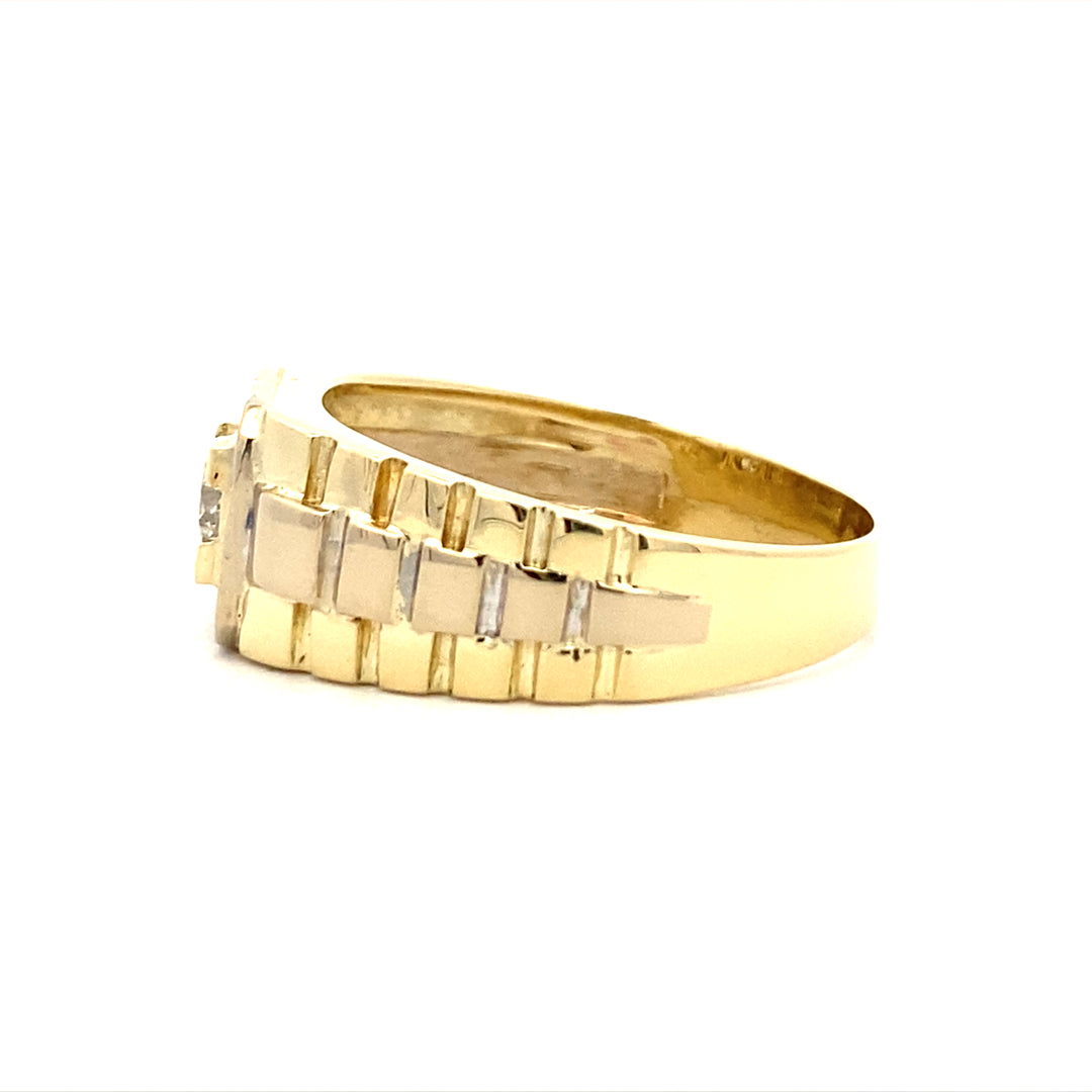 Estate 14 Karat Yellow Gold Rolex Style Diamond Ring
