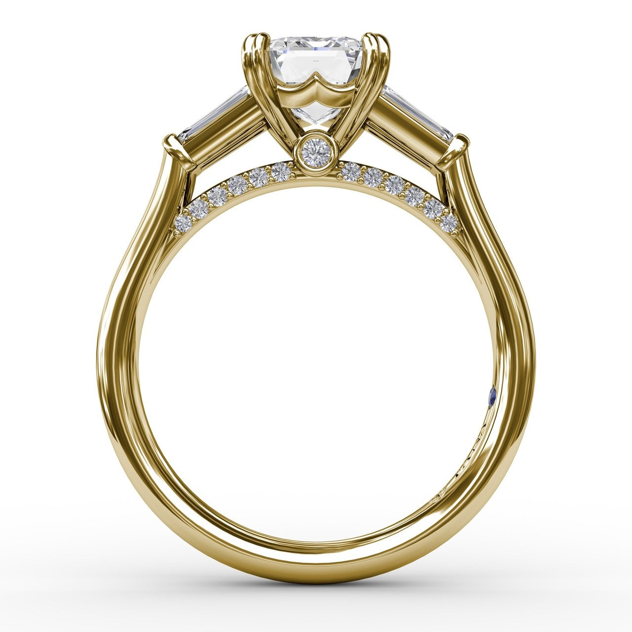 Three Stone Emerald  Cut CZ Engagement Ring in Yellow Gold by Fana