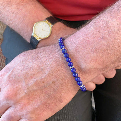 Mens Lapis Beaded Bracelet in Silver by Gabriel & Co.